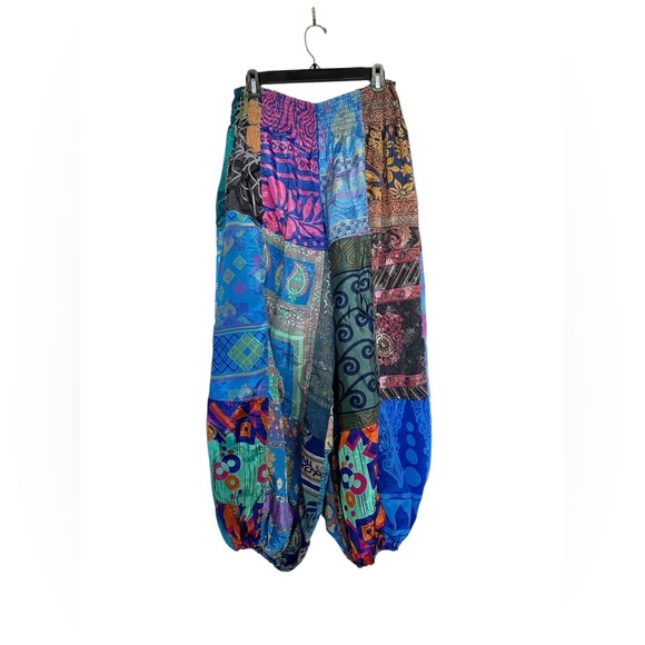 Mexicali Blues Colorful Silk Patchwork Harem Pants Size L/XL - Picture 2 of 12